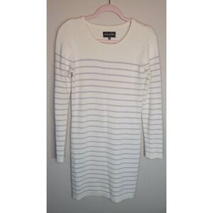 Michael Stars Cotton Cashmere Striped Sweater Dress M Cream Blue